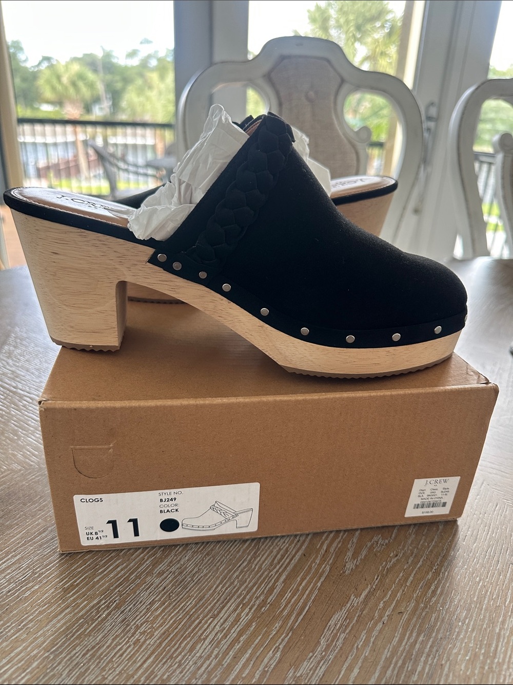 J. Crew Black Suede Braided Strap Clog Mule